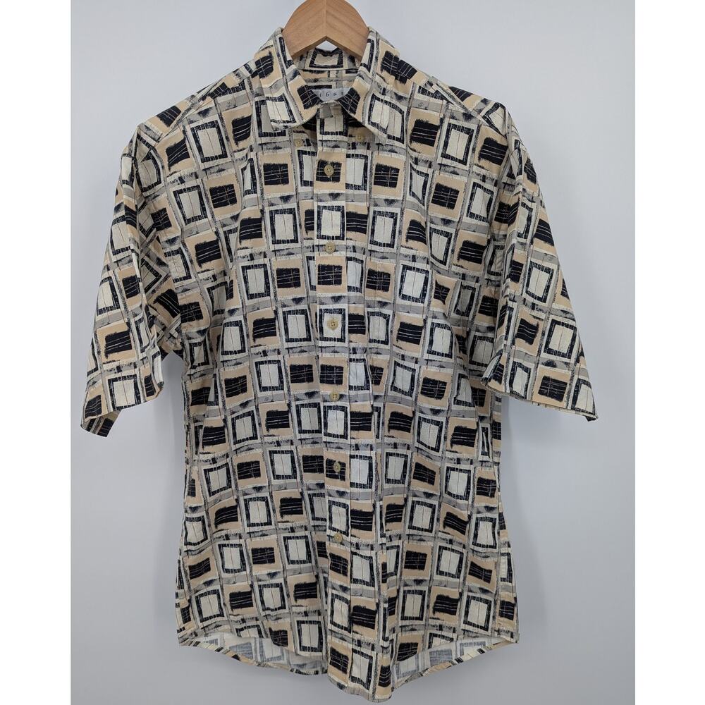 VTG Tribute 100% Cotton Geometric Short Sleeve Button Up Small Shirt Streetwear